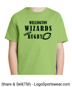 Youth Green Cotton T-Shirt- Girls Rugby Design Zoom